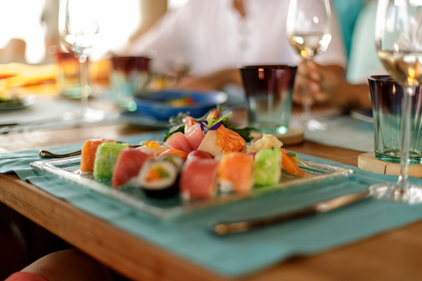 Sushi på restauranten Out of the Blue, Soneva Fushi, Maldiverne