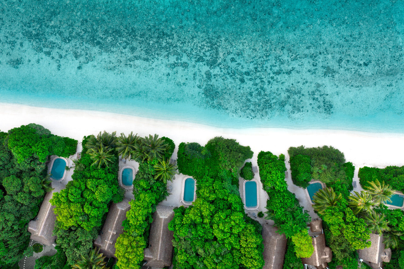 Beach villaer på Soneva Fushi, Maldiverne