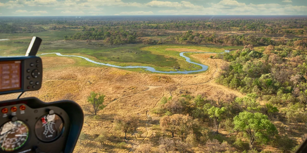 Helikopter safari over Okavango-deltaet i Botswana, Afrika