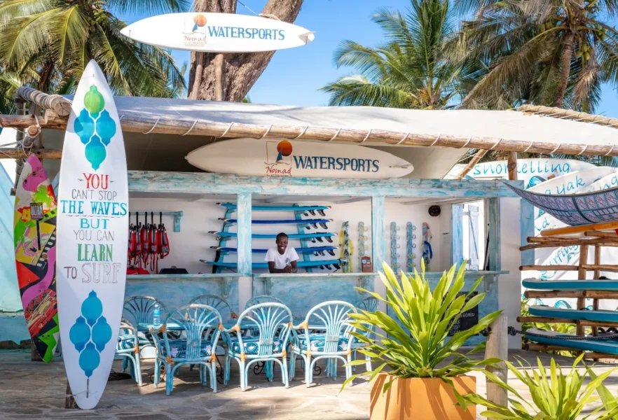 Vandsports center på Chale Island Resort, Kenya, Afrika