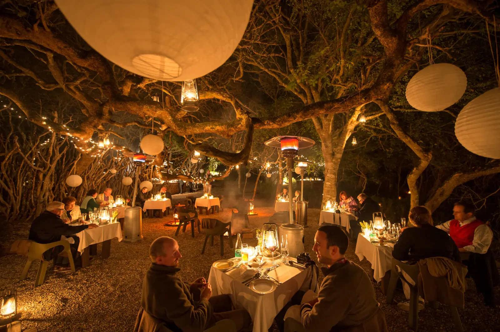 Boma-aften på Forest Lodge, Grootbos Nature Reserve, Sydafrika