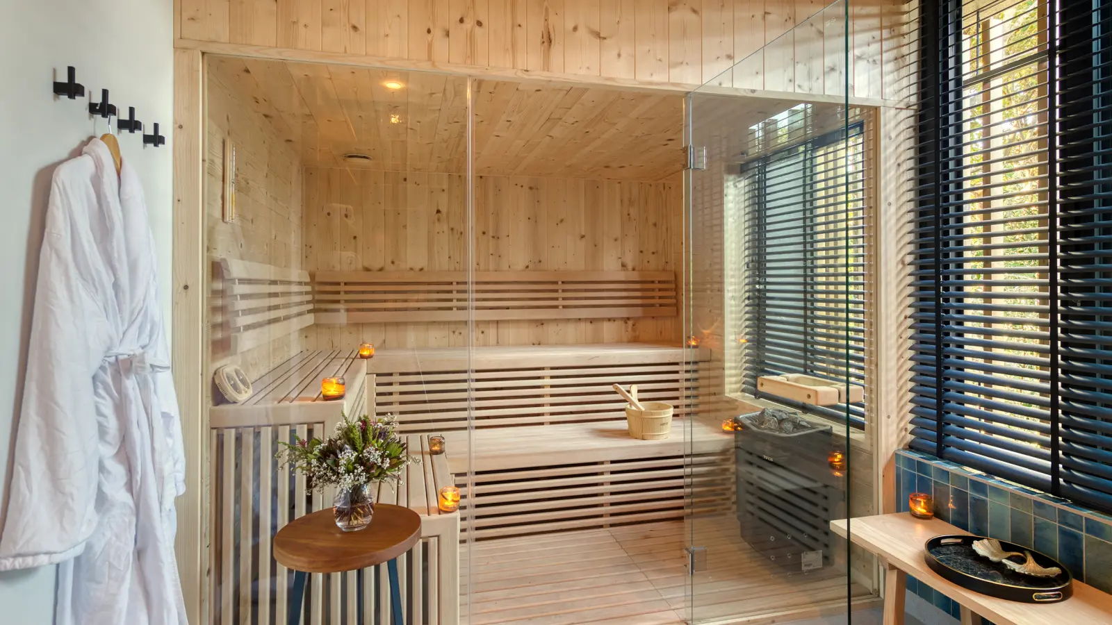 Sauna i spaen på Garden Lodge på Grootbos Nature Reserve, Sydafrika