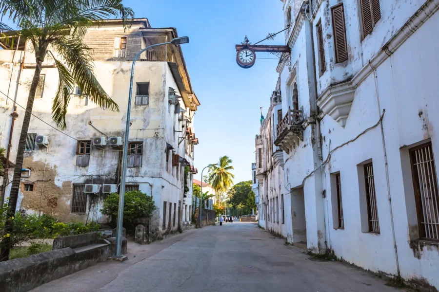 Gade i den gamle bydel Stone Town på Zanzibar