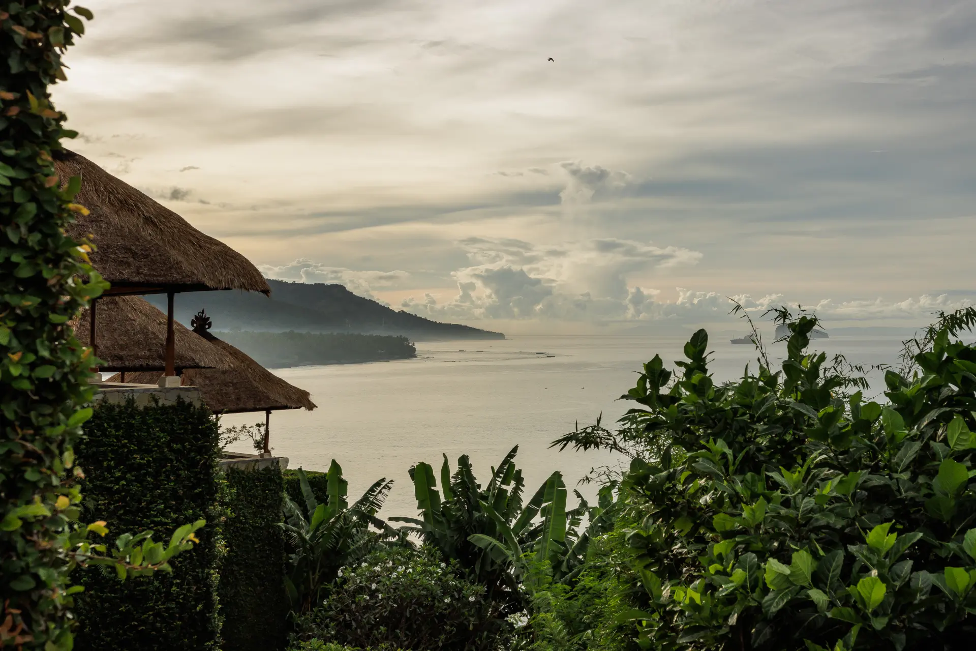 Udsigt udover vandet og naturen på Amankila på Bali