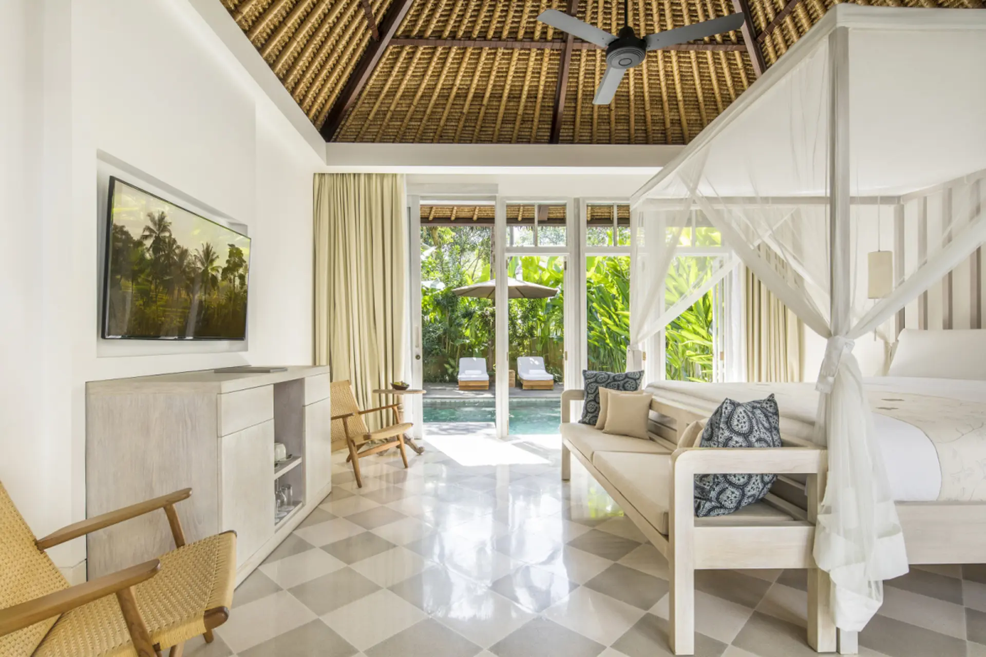 Garden pool villa soveværelse på COMO Uma Ubud på Bali