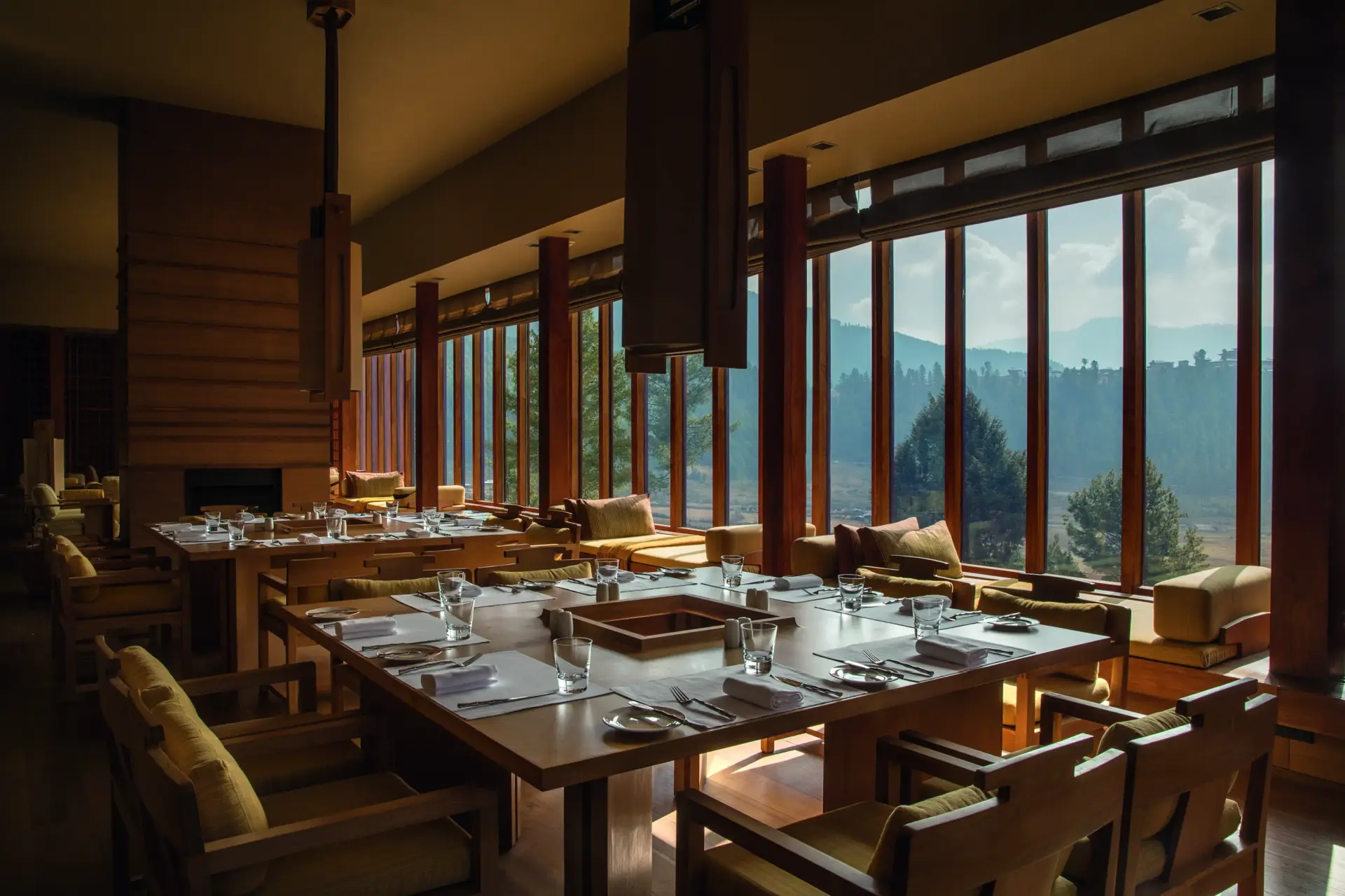 Restauranten på Amankora Gangtey Lodge i Bhutan