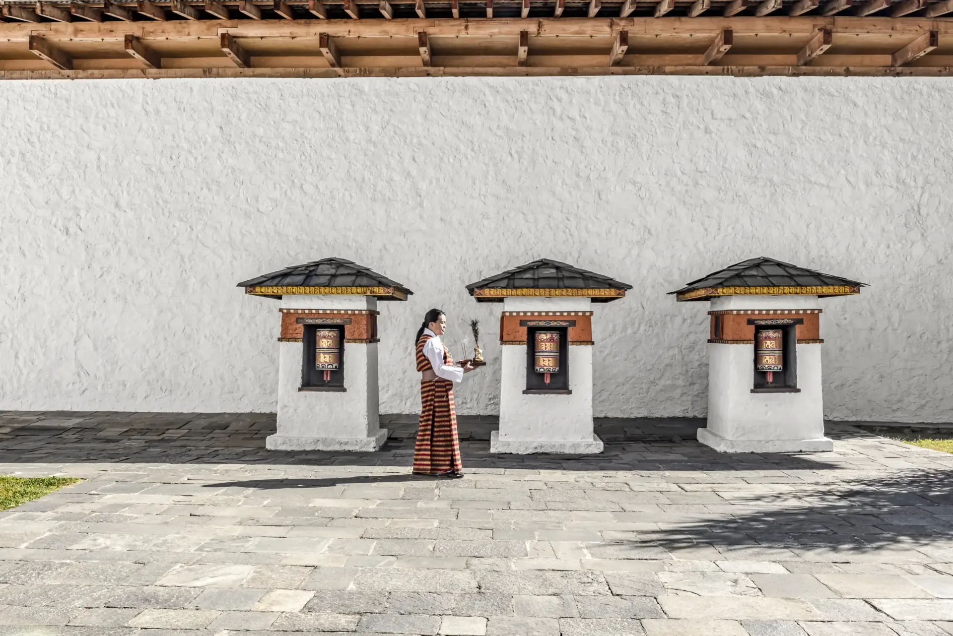 Bedruller i gårdrummet på Amankora Thimphu Lodge i Bhutan