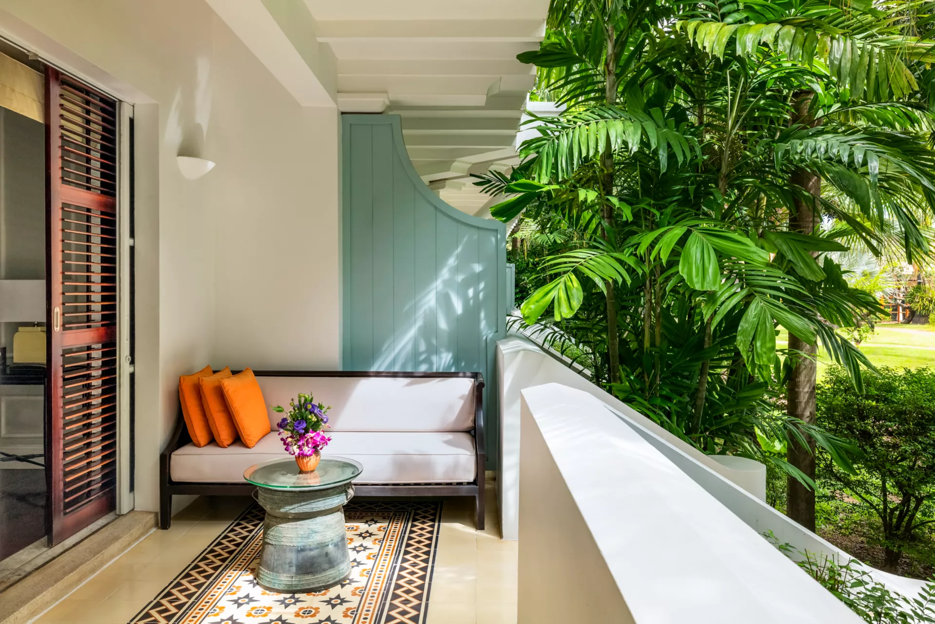 Balkon på Raffles Grand Hotel Ankor i Cambodia
