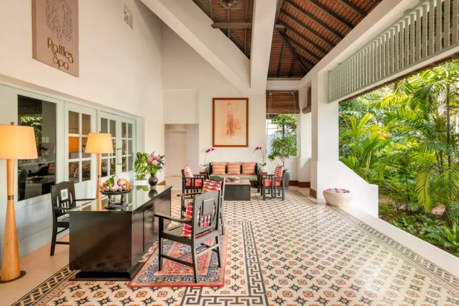 Terrasse på Raffles Grand Hotel Ankor i Cambodia