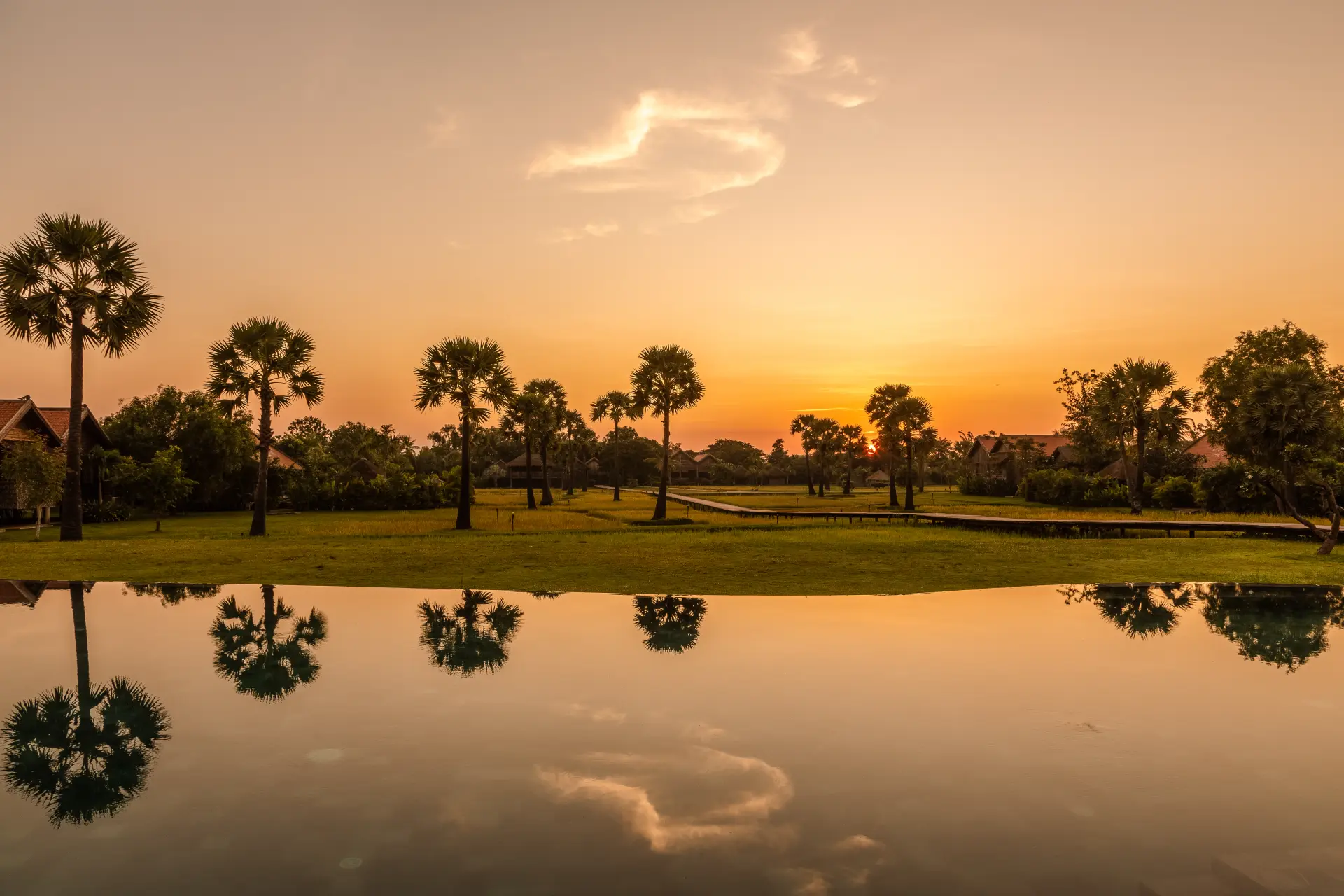 Solnedgang på Zannier Phum Baitang i Cambodia