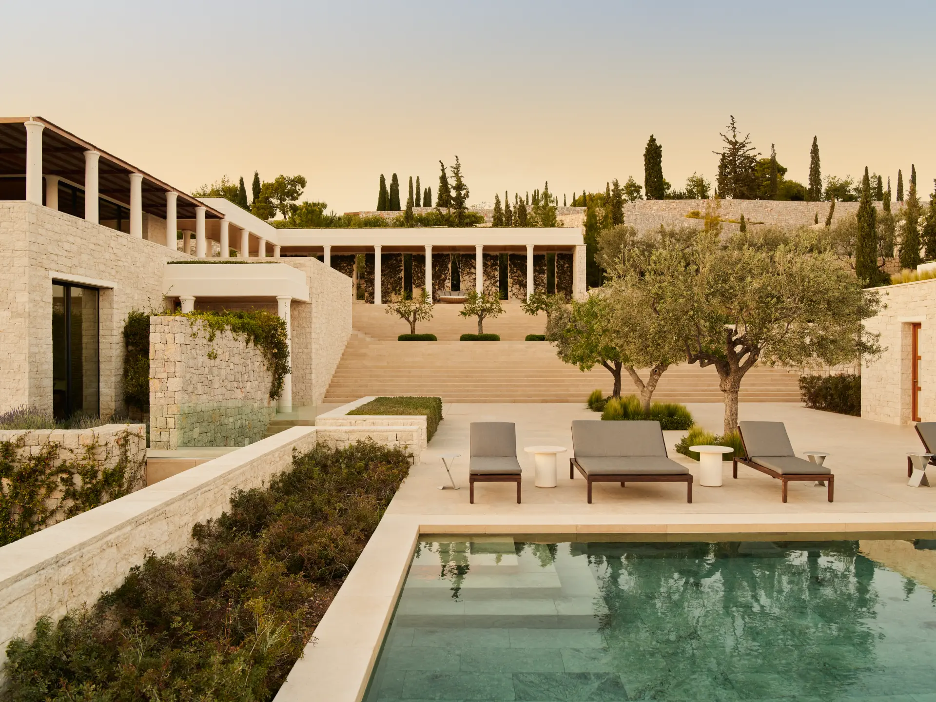 Poolområde på Amanzoe, Grækenland