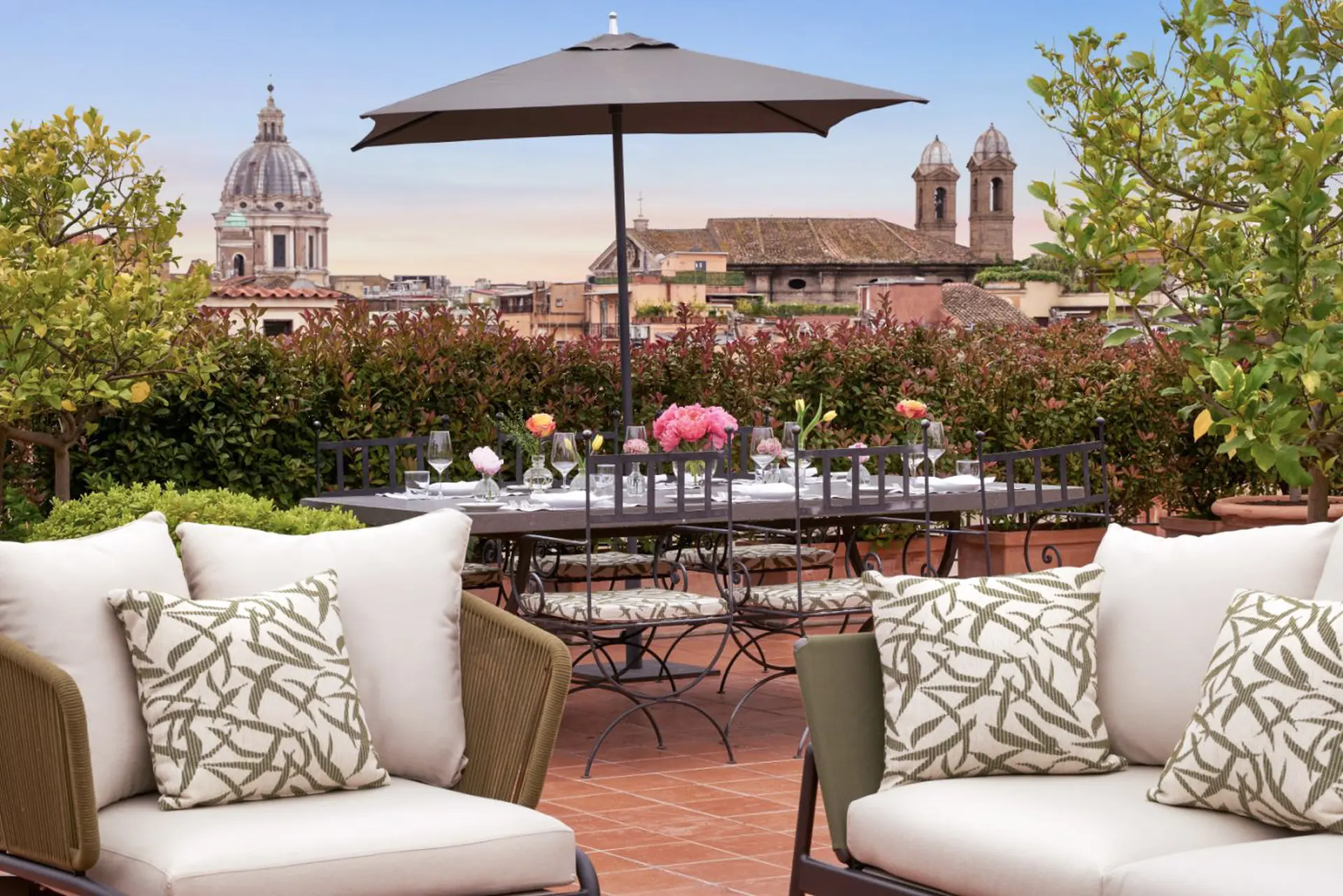 Terrasse i Nijinsky Suite på Rocco Forte Hotel De Russie, Rom, Italien