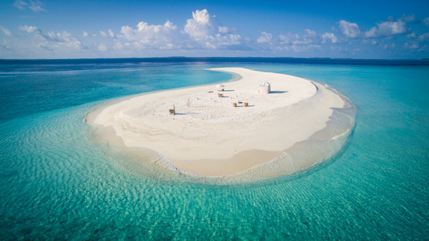 Sandbanke ved på Soneva Fushi, Maldiverne