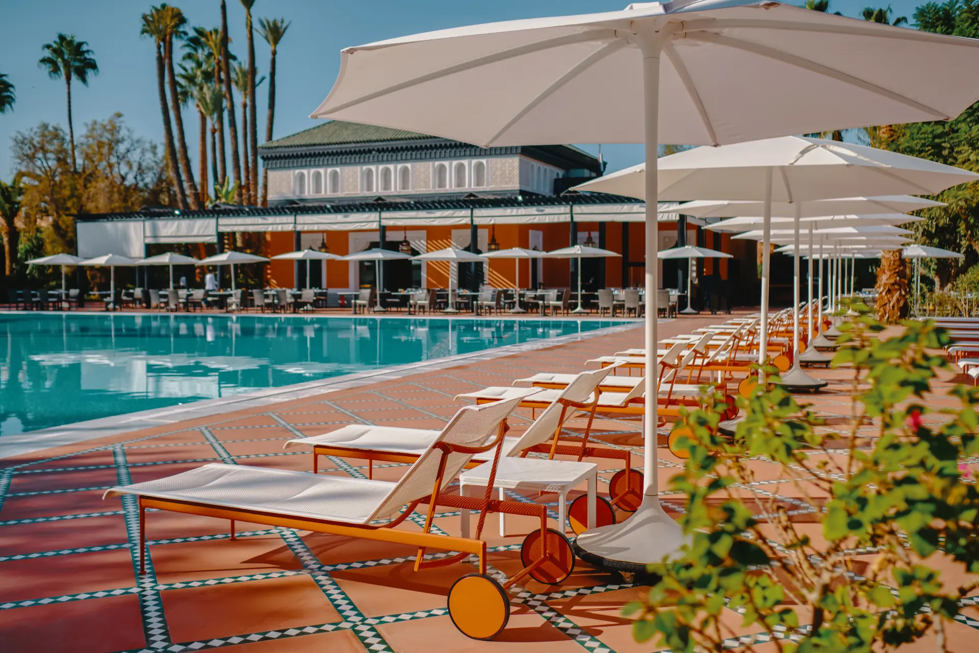 Poolområdet på La Mamounia i Marrakech, Marokko