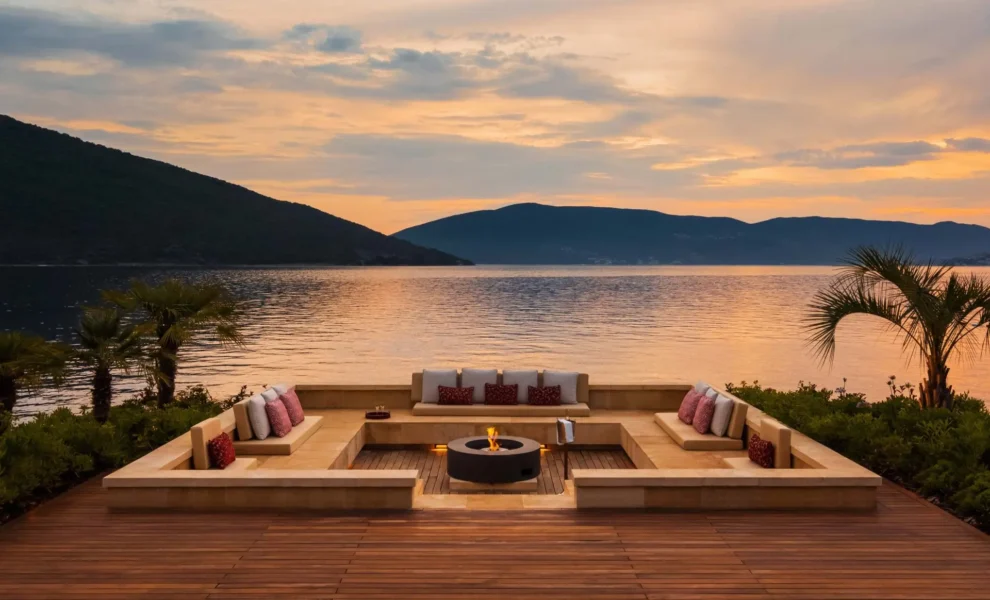 Udendørs pejs i Villa One på One&Only Portonovi, Montenegro