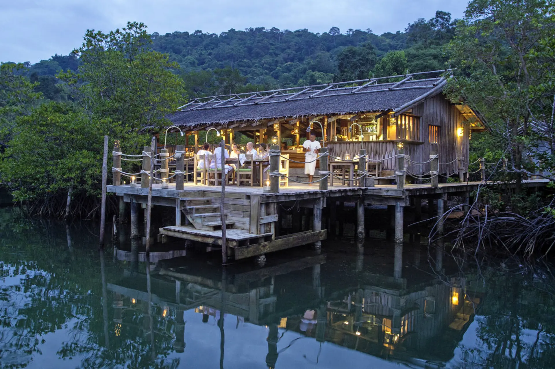 Restaurant på Soneva Kiri i Thailand