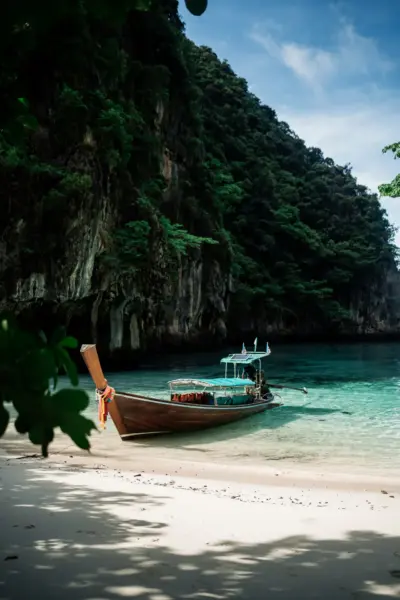 Båd på strand i Thailand