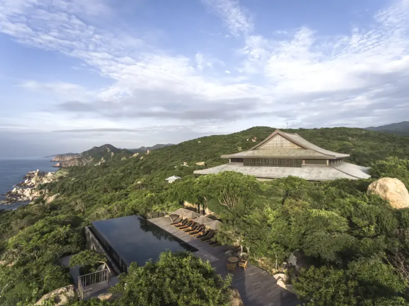 Luftfoto af Resortet Amanoi i Vietnam