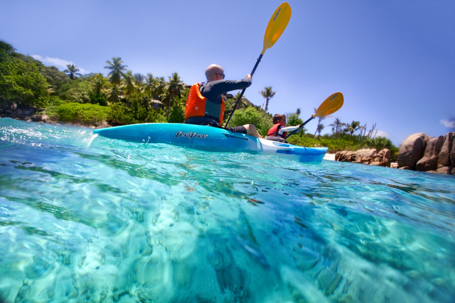 Kayaking på Six Senses Zil Payson på Seychellerne