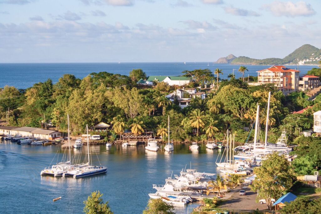 Lystbåde ved Castries på Saint Lucia, Caribien