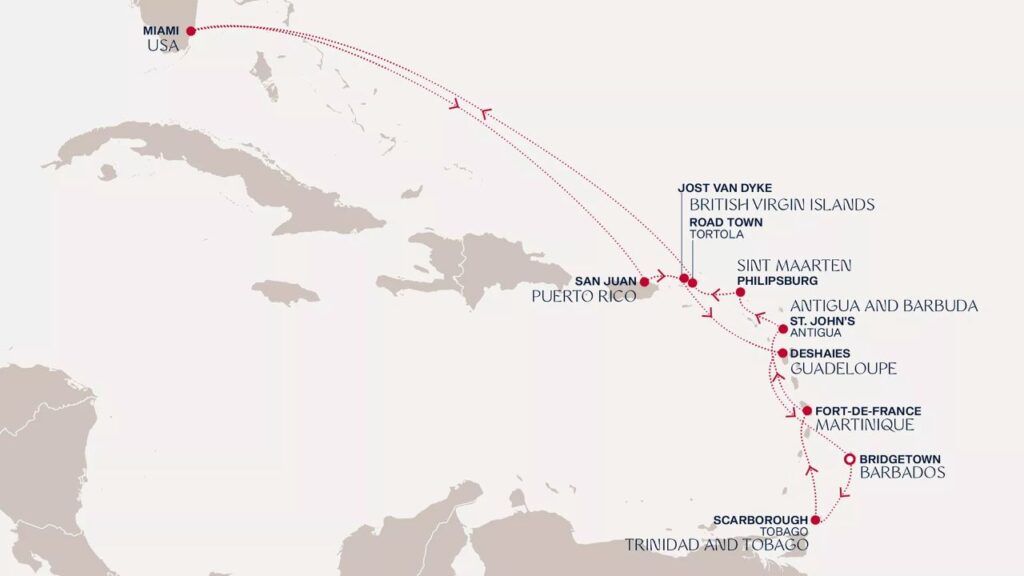 Explorer Journeys krydstogt i Caribien, 21. december 2025-kort