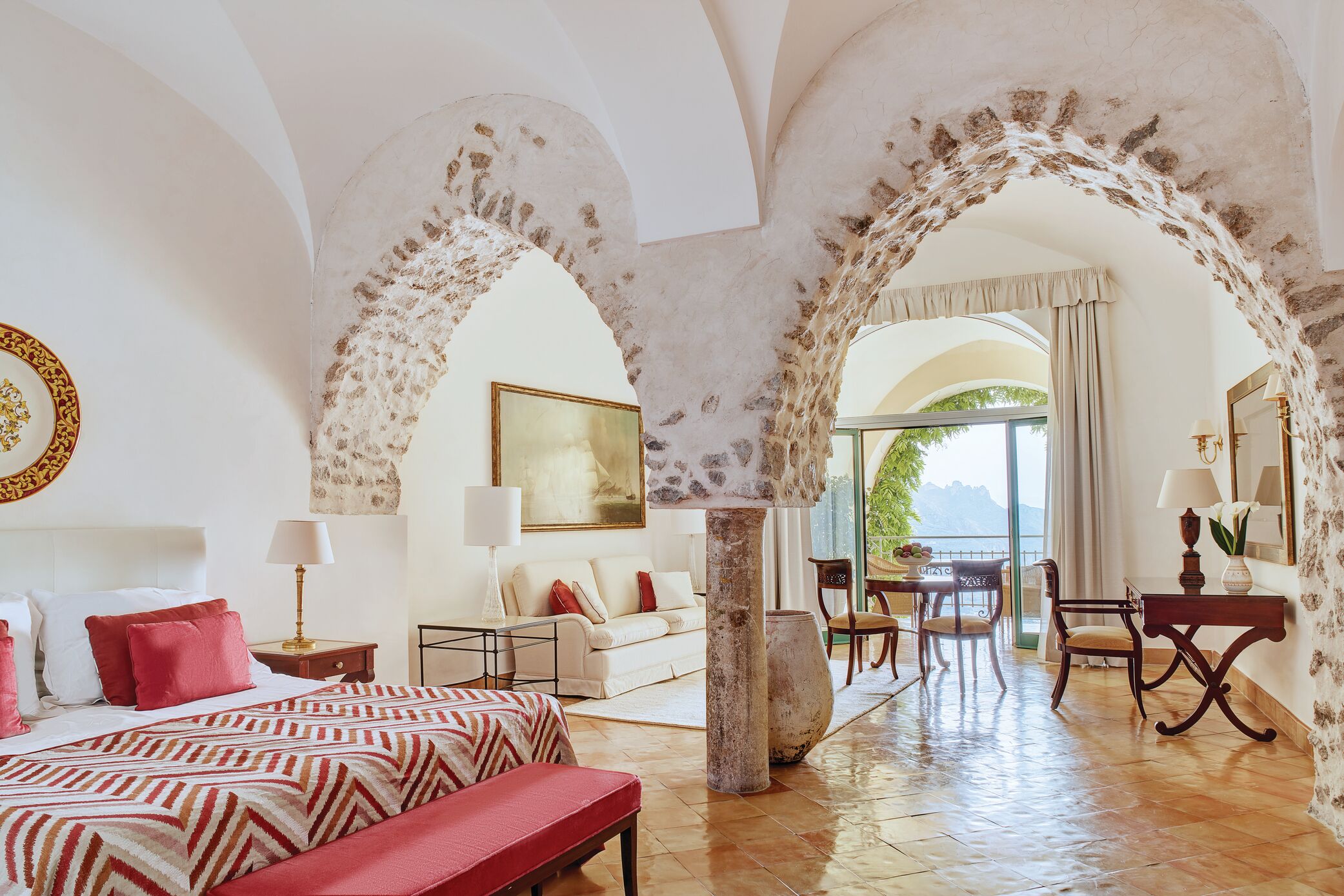 Premium Sea View Junior Suite med terrasse på Caruso, A Belmond Hotel, ltalien