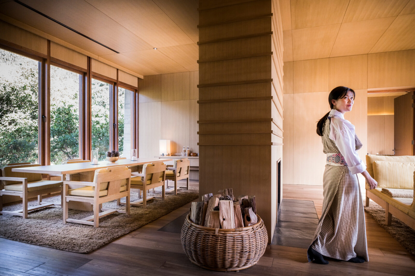 Pejsestue og restaurant på Amankora Punakha, Bhutan