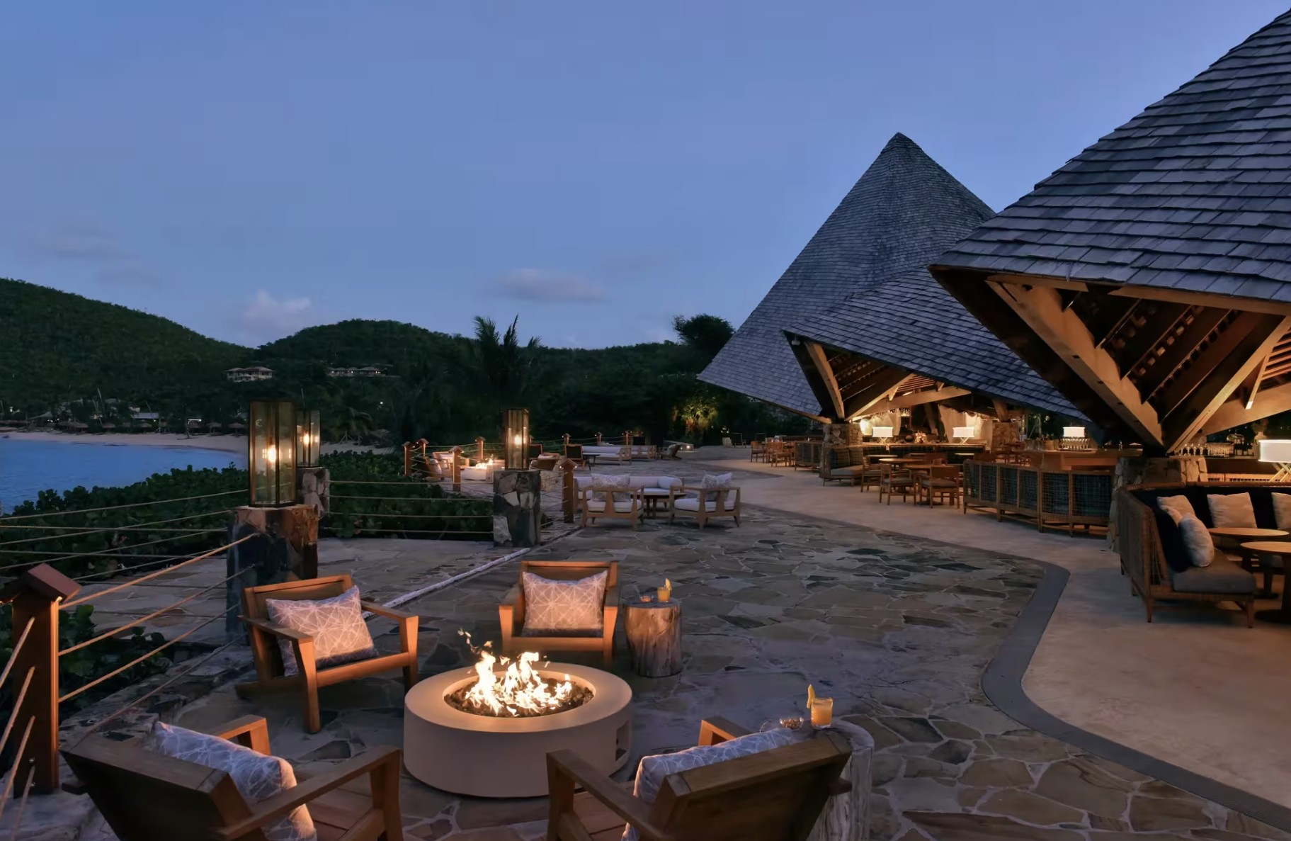 Aftenstemning ved Pavilion på Rosewood Little Dix Bay, Virgin Gorda, Caribien
