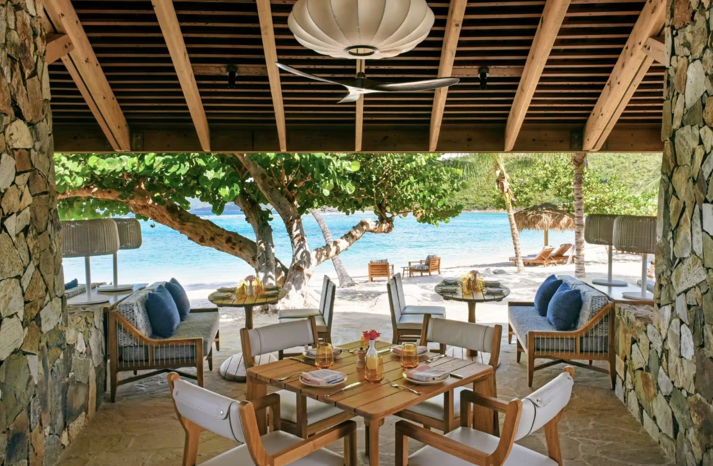 Restauranten Sugar Mill på Rosewood Little Dix Bay, Virgin Gorda, Caribien