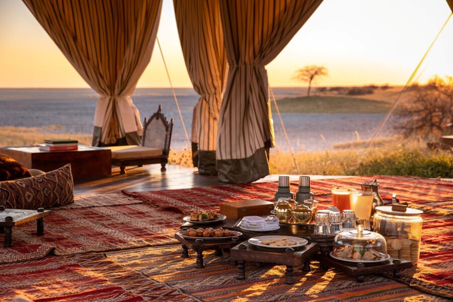 Te-telt på San Camp, Botswana