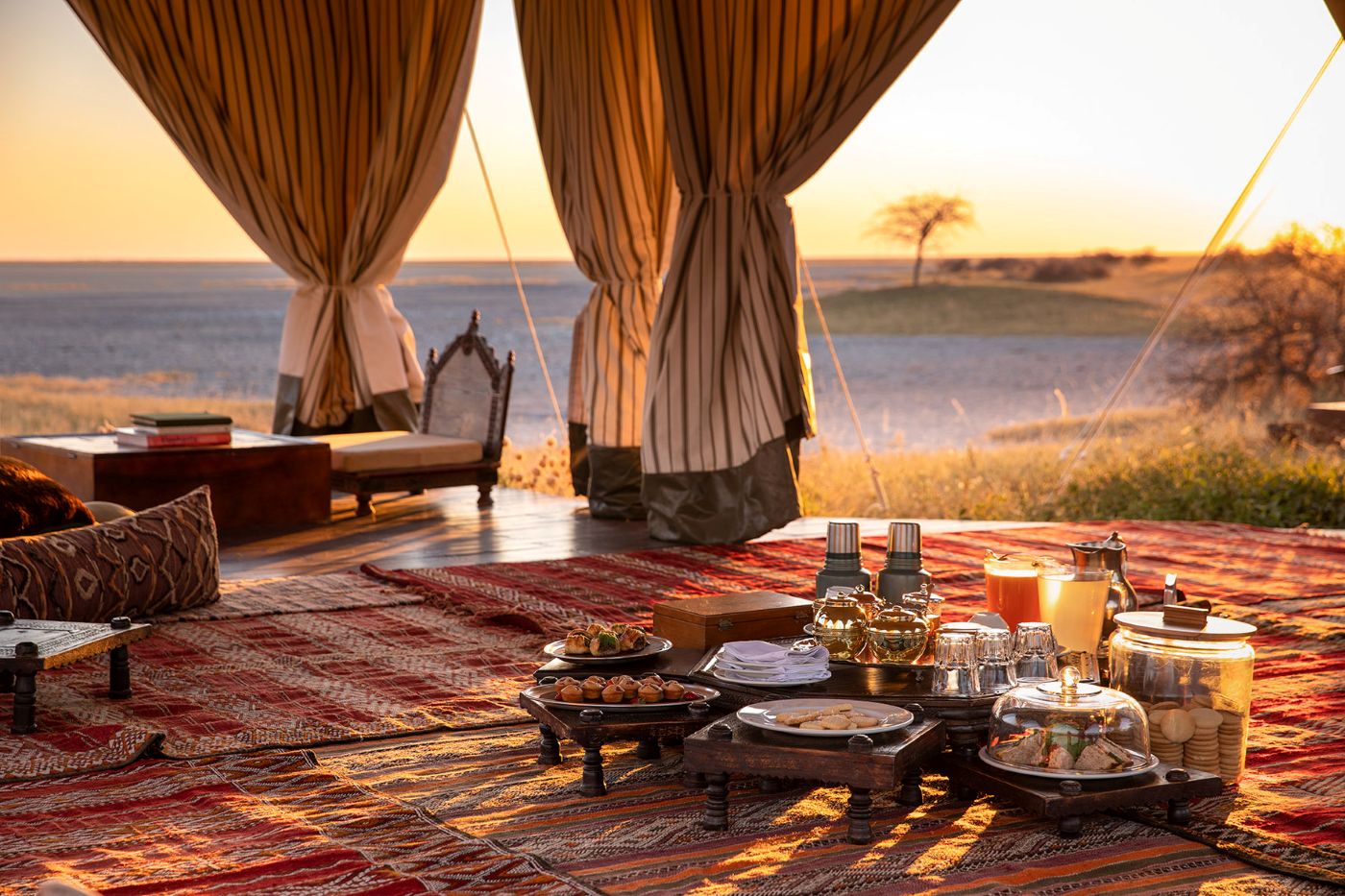 Te-telt på San Camp, Botswana