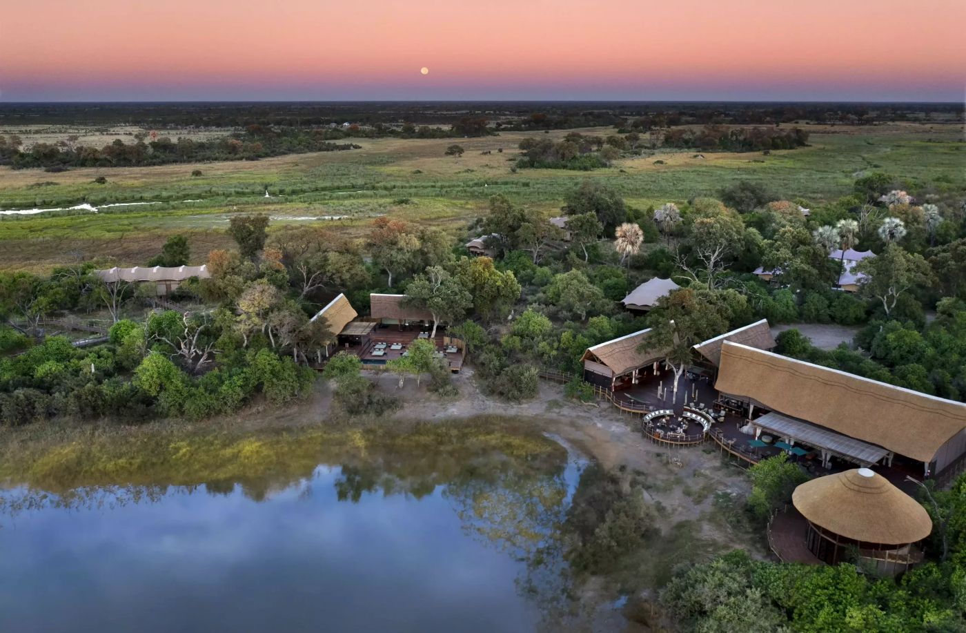 Luftfoto af Atzaró Okavango Camp i Botswana, Afrika