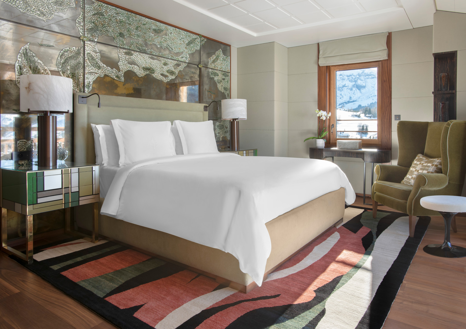 Suite Mont-Blanc soveværelse, Four Seasons Megève, Frankrig